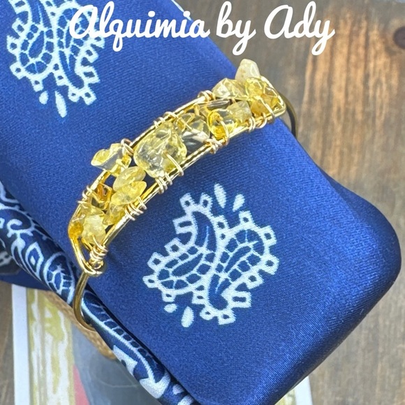 Citrine one of a kind silver rose gold yellow gold bangle handmade brace… - Picture 5 of 8